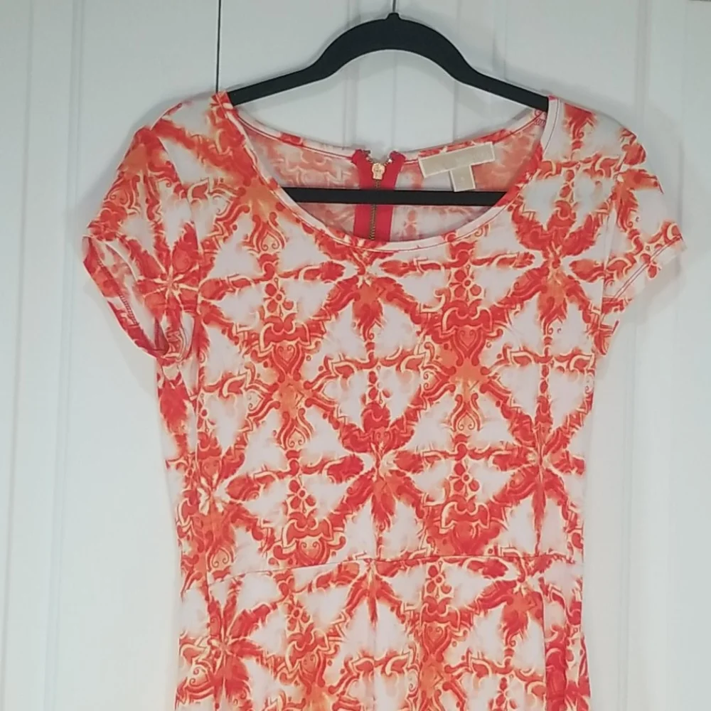 Michael kors white and orange print dress small